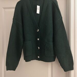 LOFT Forest Green Cardigan with Star Accents